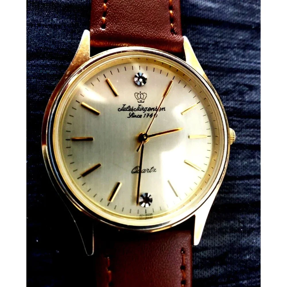 Rare Vintage‎ Jules Jurgensen Gold Men’s 377 Champaign Diamond Dial Wristwatch!